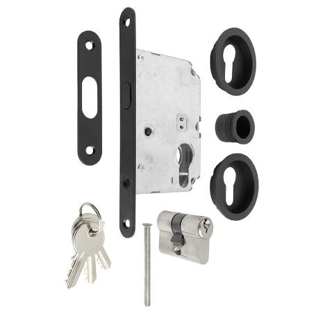 KIT CERRADURA PUERTA CORREDERA REDONDA NEGRA