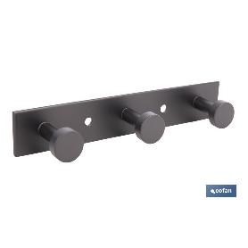 PERCHERO DE PARED NEGRO DE ACERO CON 3 POMOS 15,6 X 2,7 X 2,8 CM
