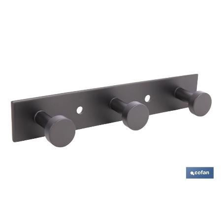 PERCHERO DE PARED NEGRO DE ACERO CON 3 POMOS 15,6 X 2,7 X 2,8 CM