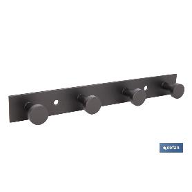 PERCHERO DE PARED NEGRO DE ACERO CON 4 POMOS 21,6 X 2,7 X 2,8 CM