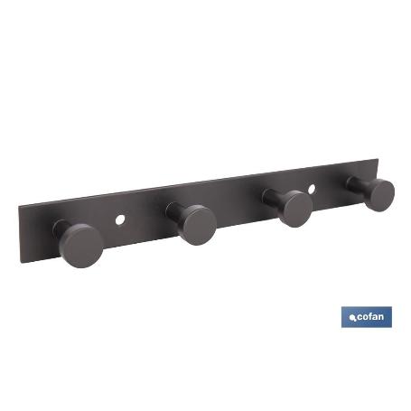 PERCHERO DE PARED NEGRO DE ACERO CON 4 POMOS 21,6 X 2,7 X 2,8 CM