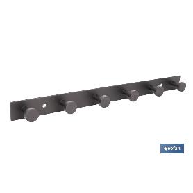 PERCHERO DE PARED NEGRO DE ACERO CON 6 POMOS 33,51 X 2,7 X 2,8 CM
