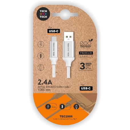 TECH CABLE MOVIL CARGA RAPIDA NYLON 1M BLANCO USB-A A USB-C 2006