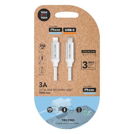 TECH CABLE PD IPHONE ULTRAPIDA NYLON 1M BLANC USB-C A APPLE 2203