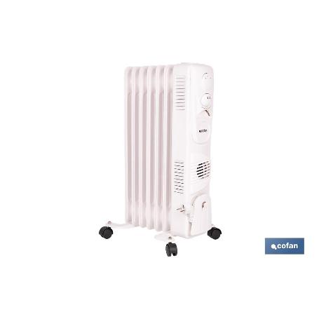 RADIADOR DE ACEITE CON TERMOSTATO REGULABLE Y VENTILADOR 7 ELEMENTOS 1500 W