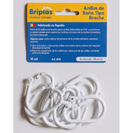 BRIPLAS ANILLAS PARA CORTINA BAÑO TIPO BROCHE 10 U BLANCO 600