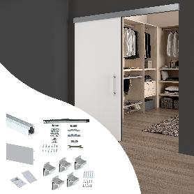 EMUCA KIT DE SISTEMA CORREDERO RAILWAY PARA PUERTAS CORREDERAS COLGADAS DE MADERA CON CIERRE SUAVE, 80KG, ALUMINIO,