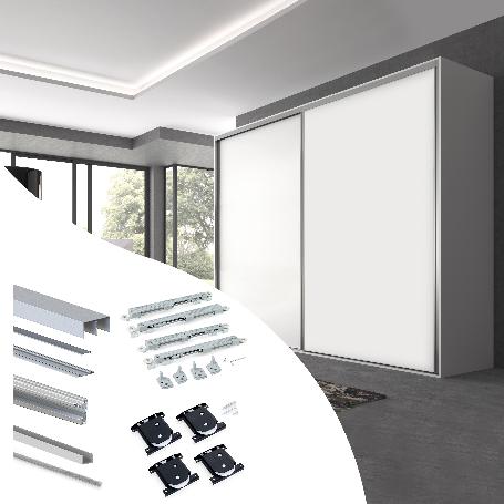 EMUCA KIT DE HERRAJES PARA ARMARIO DE 2 PUERTAS CORREDERAS Y CIERRE SUAVE PLACARD 90, PERFIL VALL, ESPESOR 19MM, TA