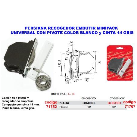PERSIANA RECOGEDOR EMBUTIR BLANCO +CINTA 14MM GRIS 07002001 BL