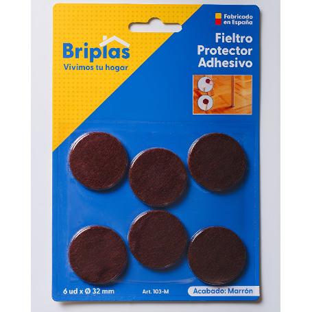 BRIPLAS FIELTRO ADHESIVO 6 U REDONDO 32 Ø MM MARRON 103M