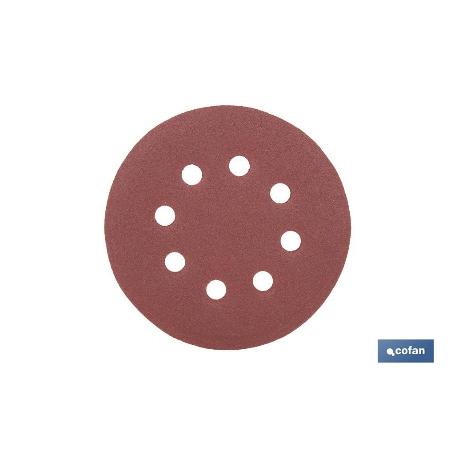 HOJA DE LIJADO LIJADORA ORBITAL 8 AGUJEROS Ø125 MM G. 180   CAJA 5 UNID.