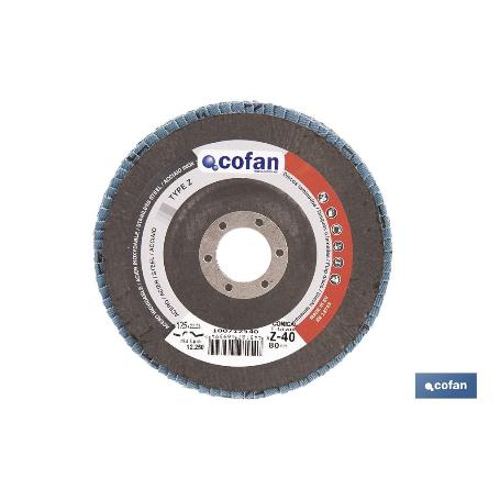 DISCO LAMINADO PROFESIONAL INCLINADO 125 MM. - GRANO 40 ZIRCONIO