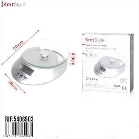 BALANZA BASCULA DE COCINA PRECISA 5 KGS - 1GR CON RELOJ CON CERTIFICACION CE Y ROHM KMTSTYLE