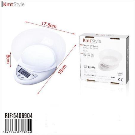 BALANZA BASCULA DE COCINA CON BOL O CUENCO 1 GR - 5 KGS PRECISA CON CERTIFICACIÓN ROHS KMTSTYLE