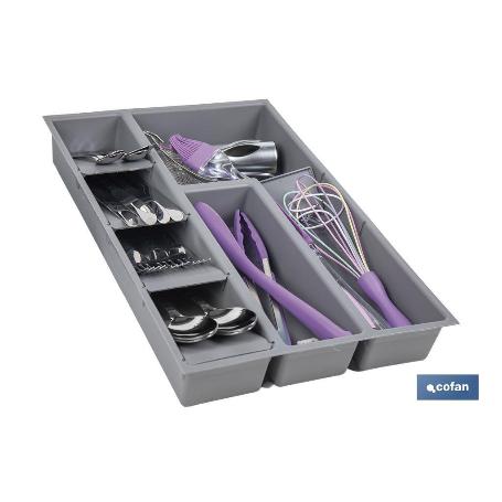 ORGANIZADOR PARA CAJÓN CON SEPARADORES DE COLOR GRIS 30 X 45 X 6,5 CM