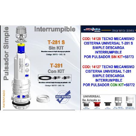 TECNO DESCARGADOR WC CISTE BAJA T281N+ SIMPLE DESCARGA+KIT 50772