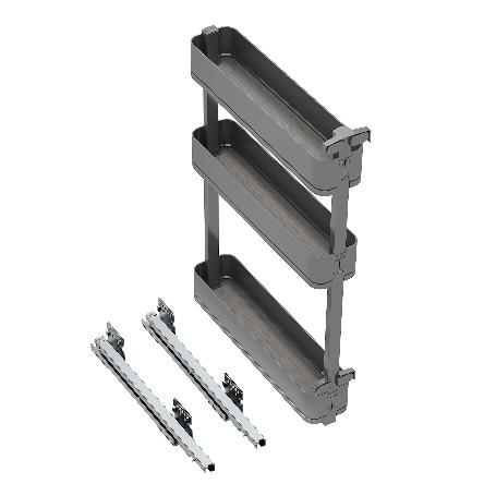 EMUCA BOTELLERO LATERAL EXTRAÍBLE HARMONY CON CIERRE SUAVE, MÓDULO ANCHO 150MM ALTO 800MM, ACERO Y MADERA, GRIS ANT