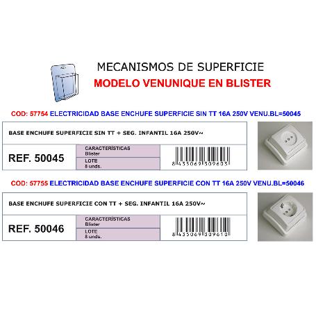 ELECTRICIDAD BASE ENCHUFE SUPERFICIE C-TT 16A 250V 91846-40846