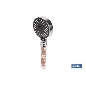 MANGO DE DUCHA IÓNICO CON ESFERAS MINERALES Y 5 FUNCIONES 110 X 255 MM
