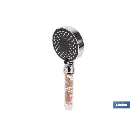 MANGO DE DUCHA IÓNICO CON ESFERAS MINERALES Y 5 FUNCIONES 110 X 255 MM