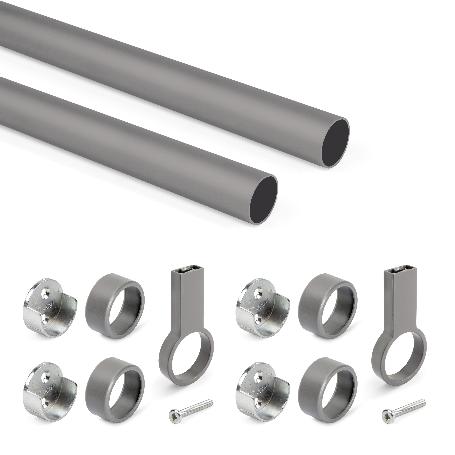 EMUCA LOTE DE 2 BARRAS PARA ARMARIO REDONDA D.28MM DE LONGITUD 1.15M CON SOPORTES, ALUMINIO Y ZAMAK, TITANIO