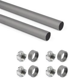 EMUCA LOTE DE 2 BARRAS PARA ARMARIO REDONDA D.28MM DE LONGITUD 0.75M CON SOPORTES, ALUMINIO Y ZAMAK, TITANIO