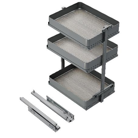 EMUCA CARRO EXTRAÍBLE HARMONY CON CIERRE SUAVE, MÓDULO ANCHO 400MM ALTO 800MM, ACERO Y MADERA, GRIS ANTRACITA