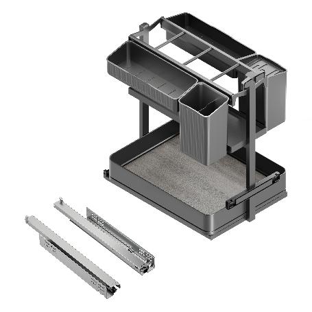 EMUCA CARRO EXTRAÍBLE CON CESTAS Y ACCESORIOS HARMONY CON CIERRE SUAVE, MÓDULO ANCHO 400MM ALTO 700MM, ACERO Y MADE