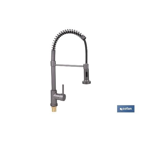 GRIFO DE COCINA MONOMANDO CON ROCIADOR GRIS ANTRACITA