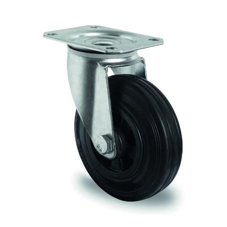 RUEDA INDUSTRIAL 100Ø GOMA NEGRA PLACA GIRO 70KG 20B0014