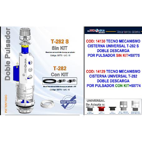 TECNO DESCARGADOR WC CISTE BAJA T282 DOBLE DESCARGAXPULSADOR+KIT
