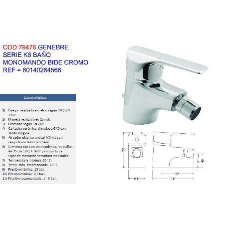 GENEBRE SERIE K8 BAÑO MONOMANDO BIDE CROMO 60140284566