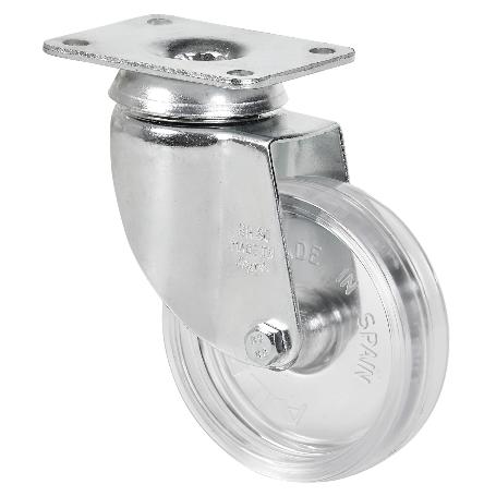 RUEDA GIRATORA PLACA CROMADA 10BHD80-SLC POLICARBONATO TRANSP.EJE LISO