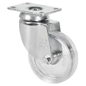 RUEDA GIRATORA PLACA CROMADA 10BHD100-SLC POLICARBONATO TRANSP.EJE LISO