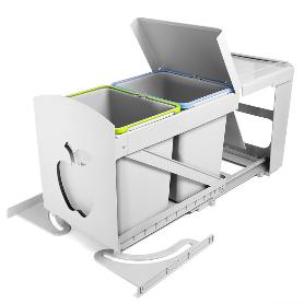 CUBO BASURA ECOLÓGICO MANZANA 2X16L. GRIS  INCLUYE SET DE MECANIZACION A LA PUERTA