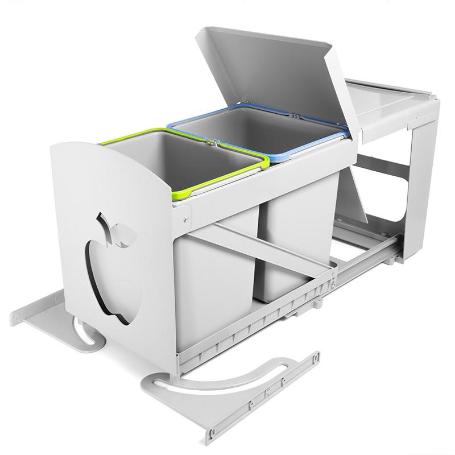 CUBO BASURA ECOLÓGICO MANZANA 2X16L. GRIS  INCLUYE SET DE MECANIZACION A LA PUERTA