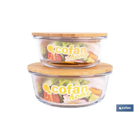 SET DE 2 RECIPIENTES DE BOROSILICATO CON TAPA DE BAMBÚ MODELO PANDA 620 ML - 950 ML
