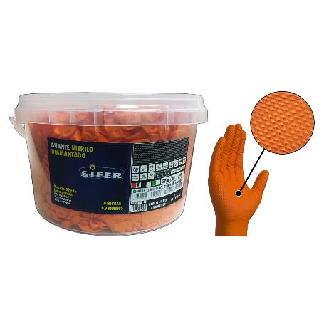 GUANTE SIFER NITRILO 8M DIAMAN-NARANJA-DUNE CUBO 150U T-M
