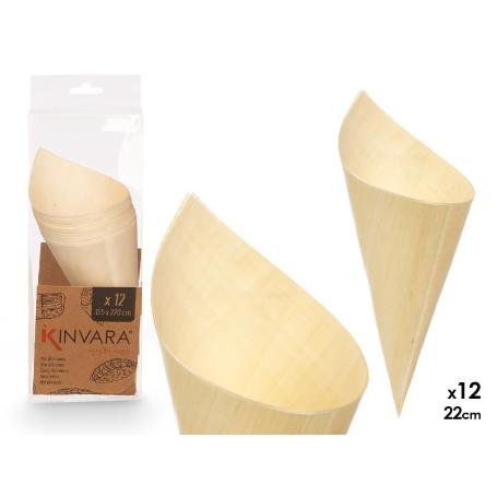 KINVARA SET 12 CONOS PARA PRESENTACION EN MADERA CHOPO MARRON 10X28X9.5CM