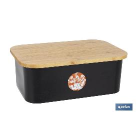 PANERA CON TAPA DE BAMBÚ COLOR NEGRO/MADERA 36 X 24 X13 CM