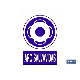 SEÑAL POLIESTIRENO 420X297MM ARO SALVAVIDAS | SEÑAL DE OBLIGACIÓN | TEXTO + PICTOGRAMA | MATERIAL: POLIPROPILENO