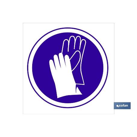 SEÑAL ADHESIVA 105X105MM. OBLIGATORIO GUANTES