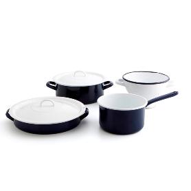 BATERIA ESMALTADA 4 PIEZAS AZUL Y BLANCA