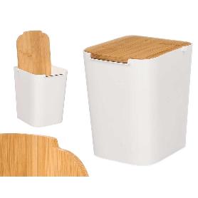 PAPELERA TAPA BAMBU BLANCA