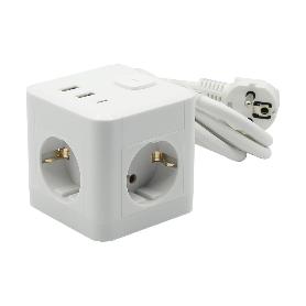 BASE CUBO 3T SCHUKO 3680W+USB+A1/A2/C
