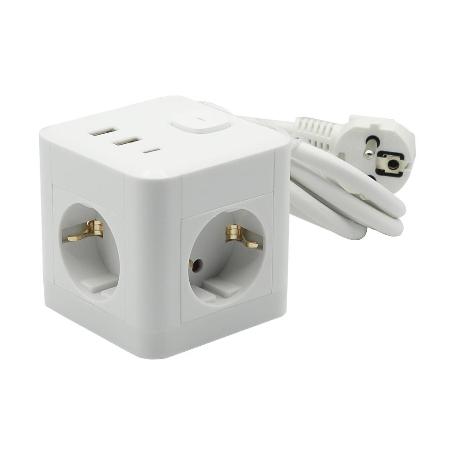 BASE CUBO 3T SCHUKO 3680W+USB+A1/A2/C