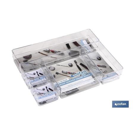 SET ORGANIZADOR COSMETIC 30X23X8CM TRANSPARENTE   CAJA 6 UNID.