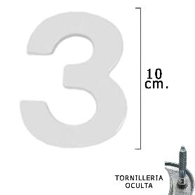 NUMERO METAL 3 PLATEADO MATE 10 CM. CON TORNILLERIA OCULTA (BLISTER 1 PIEZA)