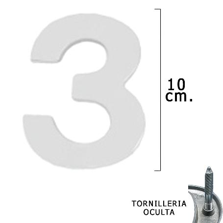 NUMERO METAL 3 PLATEADO MATE 10 CM. CON TORNILLERIA OCULTA (BLISTER 1 PIEZA)