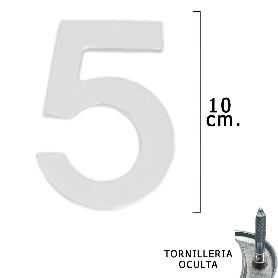 NUMERO METAL 5 PLATEADO MATE 10 CM. CON TORNILLERIA OCULTA (BLISTER 1 PIEZA)